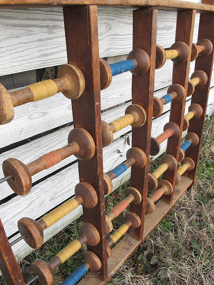 Antique Primitive Hanging Bobbin Spool Wood Rack Yarn Weaving Loom Folk